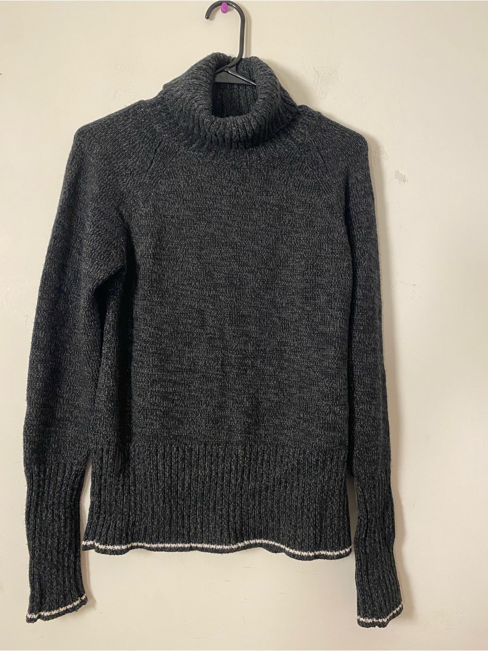 Icebreaker Merino wool Dark Gray Cowl Neck Sweater with Contrast Trim in Medium